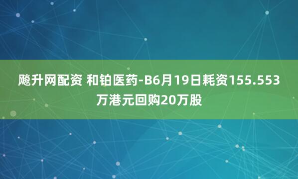 飚升网配资 和铂医药-B6月19日耗资155.553万港元回购20万股